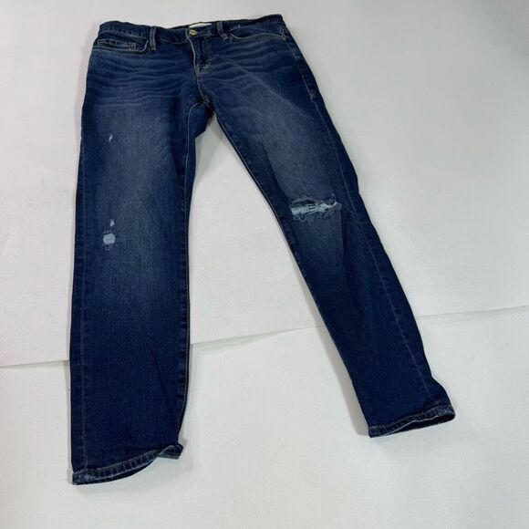 FRAME Jeans Womens 28 Le Garcon Straight Mid Rise Medium Wash Denim Distressed - Picture 1 of 8